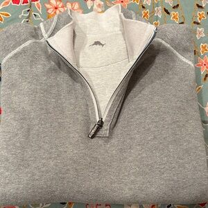 Tommy Bahama Reversible Gray Quarter Zip Sweater